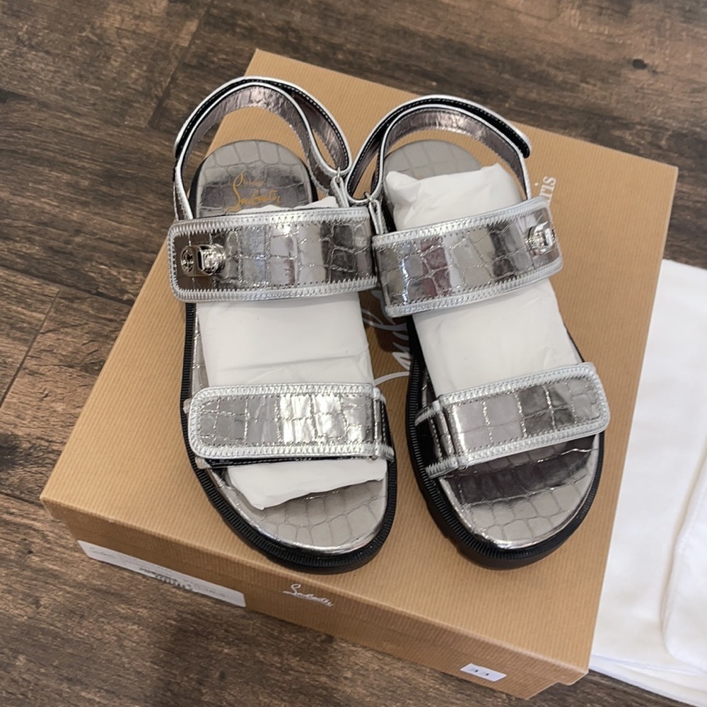 Authentic Christian Louboutin Lock Cool Embossed Leather Dad Sandals BNIB 38.5 - Picture 6 of 10